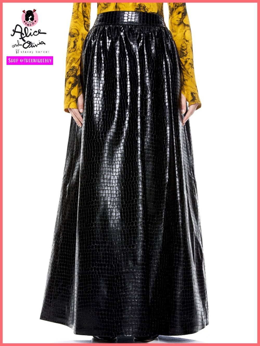 Alice + Olivia Tina Vegan Leather Gorgeous Black Ball Gown Maxi Skirt